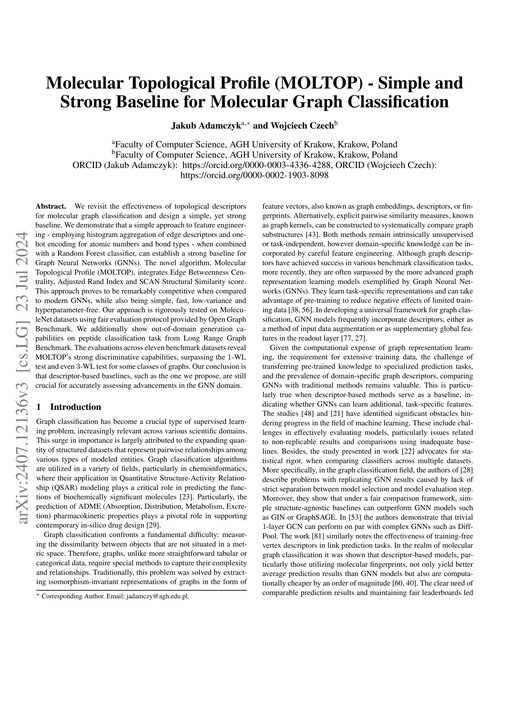 Main figure for Molecular Topological Profile (MOLTOP) - Simple and Strong Baseline for Molecular Graph Classification