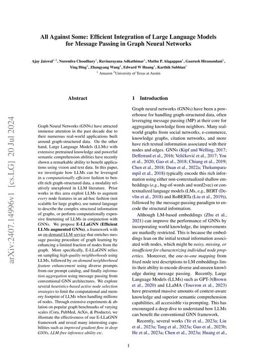 Main figure for All Against Some: Efficient Integration of Large Language Models for Message Passing in Graph Neural Networks