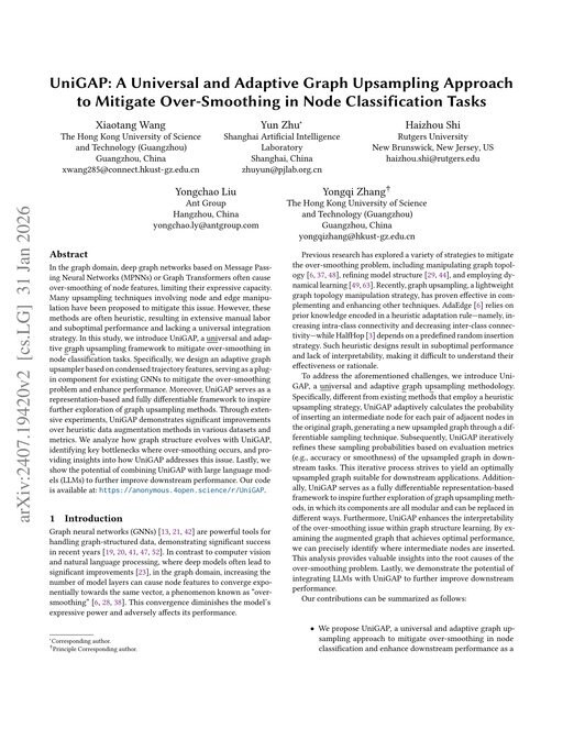 Main figure for UniGAP: A Universal and Adaptive Graph Upsampling Approach to Mitigate Over-Smoothing in Node Classification Tasks
