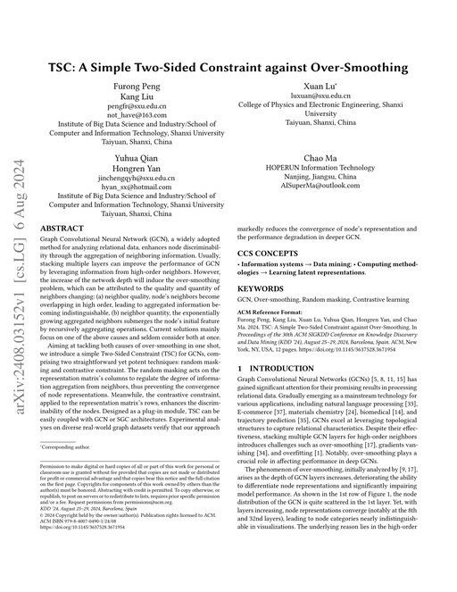 Main figure for TSC: A Simple Two-Sided Constraint against Over-Smoothing