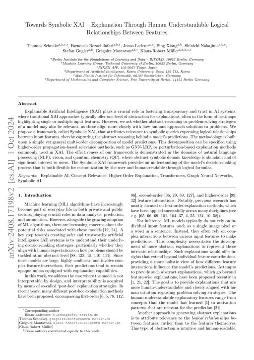 Main figure for Towards Symbolic XAI -- Explanation Through Human Understandable Logical Relationships Between Features