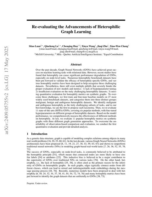 Main figure for Re-evaluating the Advancements of Heterophilic Graph Learning