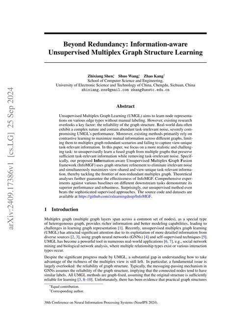 Main figure for Beyond Redundancy: Information-aware Unsupervised Multiplex Graph Structure Learning