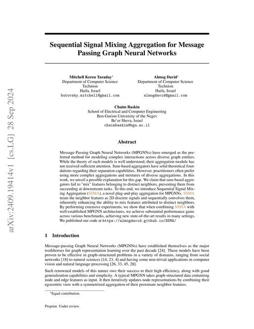 Main figure for Sequential Signal Mixing Aggregation for Message Passing Graph Neural Networks