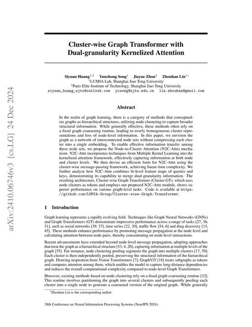Main figure for Cluster-wise Graph Transformer with Dual-granularity Kernelized Attention