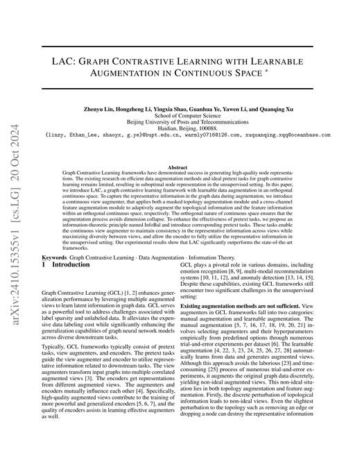 Main figure for LAC: Graph Contrastive Learning with Learnable Augmentation in Continuous Space