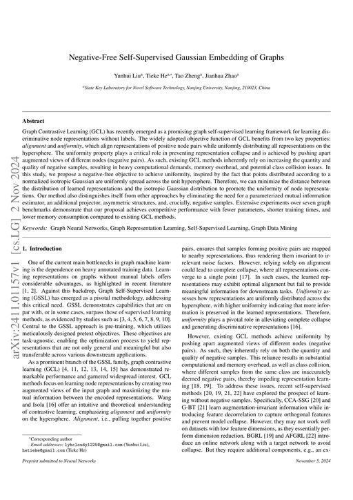 Main figure for Negative-Free Self-Supervised Gaussian Embedding of Graphs
