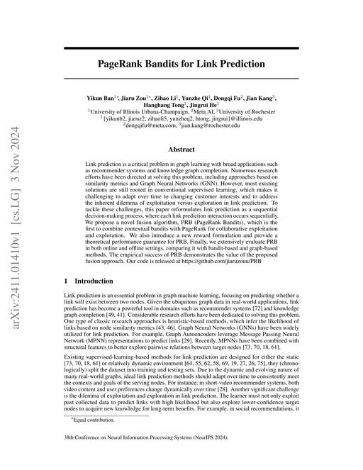Main figure for PageRank Bandits for Link Prediction