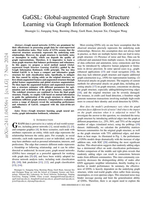 Main figure for GaGSL: Global-augmented Graph Structure Learning via Graph Information Bottleneck