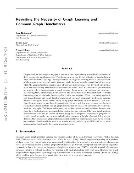 Main figure for Revisiting the Necessity of Graph Learning and Common Graph Benchmarks