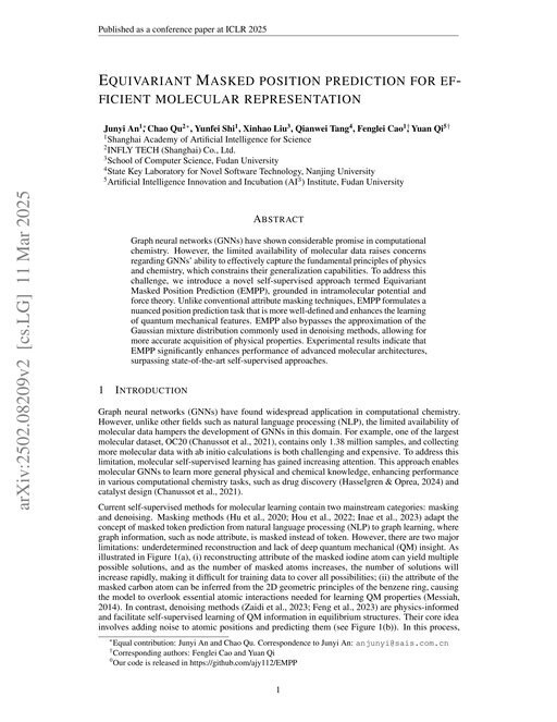 Main figure for Equivariant Masked position prediction for efficient molecular representation