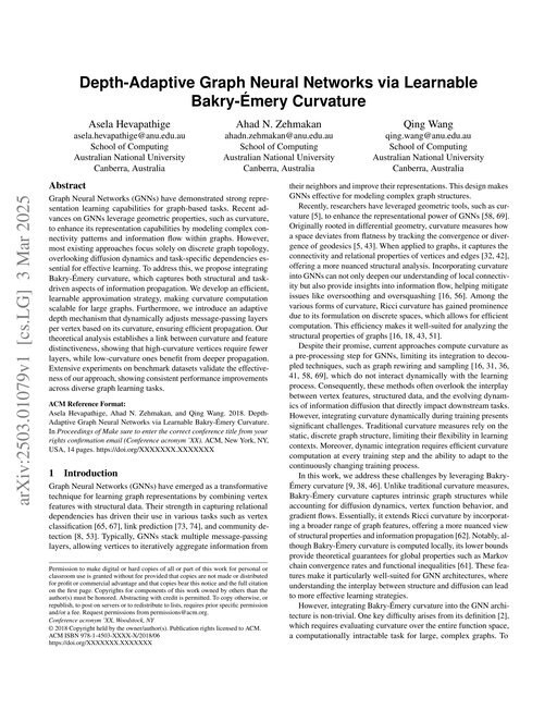 Main figure for Depth-Adaptive Graph Neural Networks via Learnable Bakry-Émery Curvature