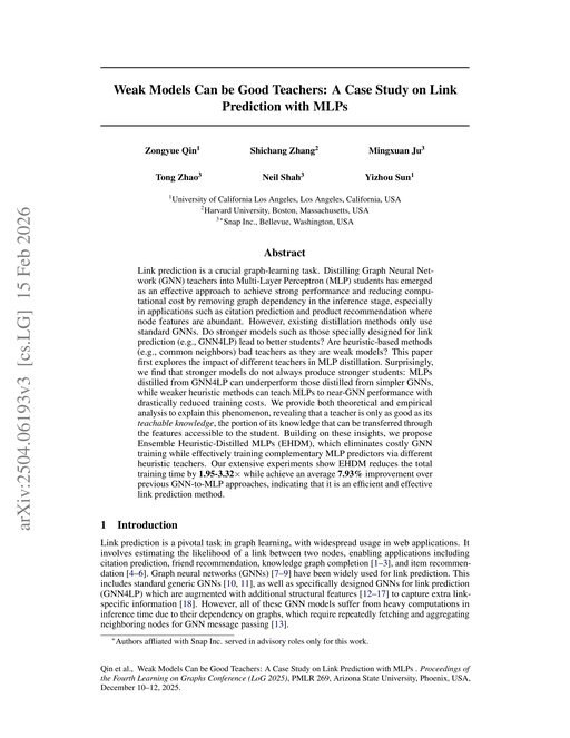 Main figure for Weak Models Can be Good Teachers: A Case Study on Link Prediction with MLPs