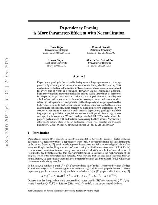 Main figure for Dependency Parsing is More Parameter-Efficient with Normalization