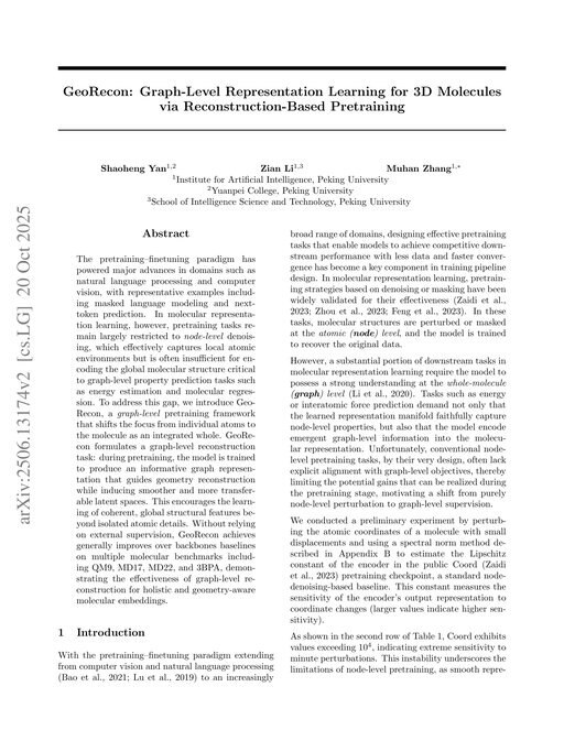 Main figure for GeoRecon: Graph-Level Representation Learning for 3D Molecules via Reconstruction-Based Pretraining