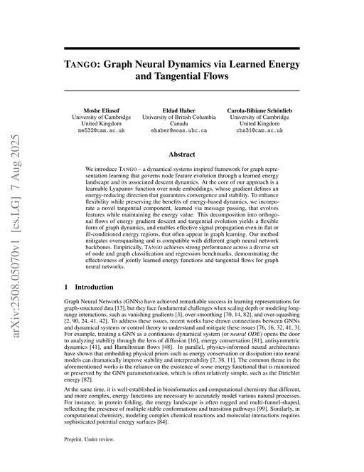 Main figure for TANGO: Graph Neural Dynamics via Learned Energy and Tangential Flows