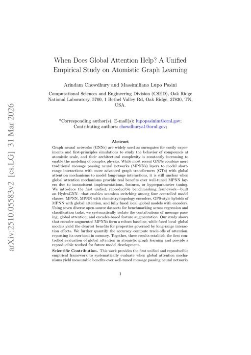 Main figure for When does global attention help: a unified empirical study on atomistic graph learning