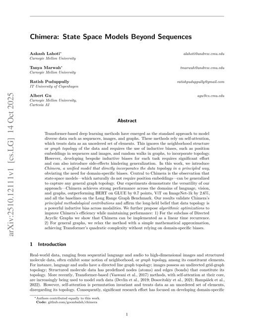 Main figure for Chimera: State Space Models Beyond Sequences