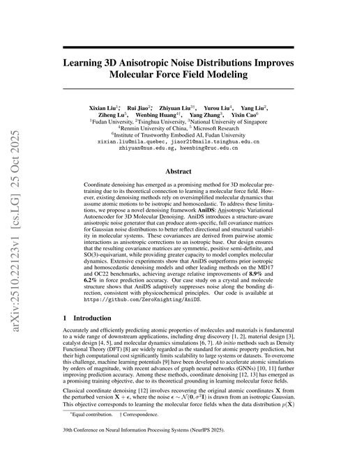 Main figure for Learning 3D Anisotropic Noise Distributions Improves Molecular Force Field Modeling