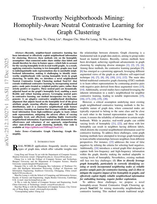 Main figure for Trustworthy Neighborhoods Mining: Homophily-Aware Neutral Contrastive Learning for Graph Clustering