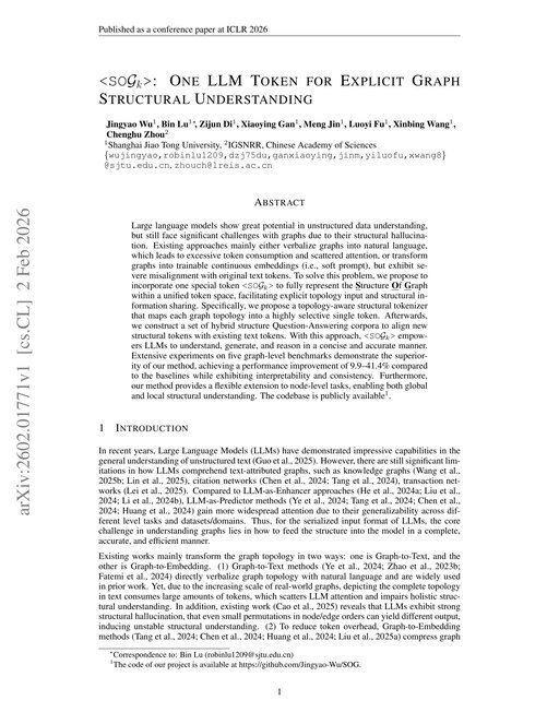 Main figure for <SO$ _k$>: One LLM Token for Explicit Graph Structural Understanding