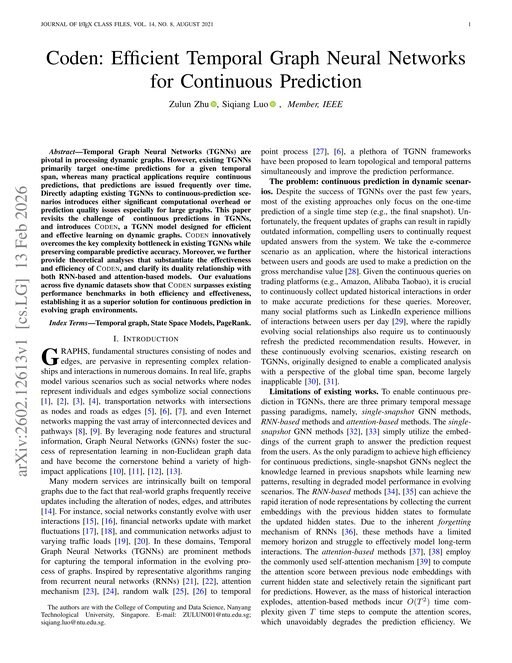 Main figure for Coden: Efficient Temporal Graph Neural Networks for Continuous Prediction