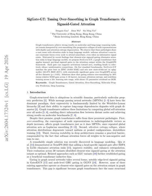 Main figure for SigGate-GT: Taming Over-Smoothing in Graph Transformers via Sigmoid-Gated Attention