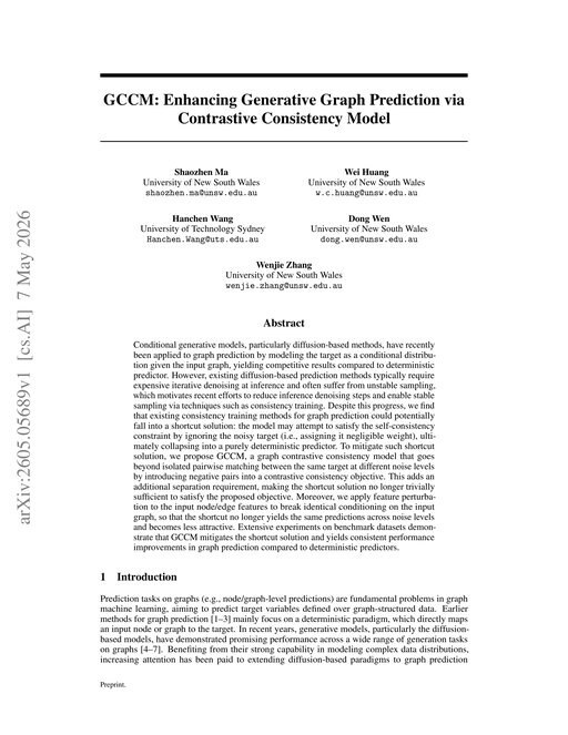 Main figure for GCCM: Enhancing Generative Graph Prediction via Contrastive Consistency Model