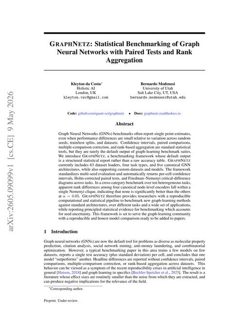 Main figure for GraphNetz: Statistical Benchmarking of Graph Neural Networks with Paired Tests and Rank Aggregation